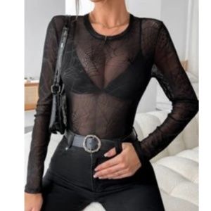 NWOT SHEIN Mesh Spiderweb Pattern Bodysuit